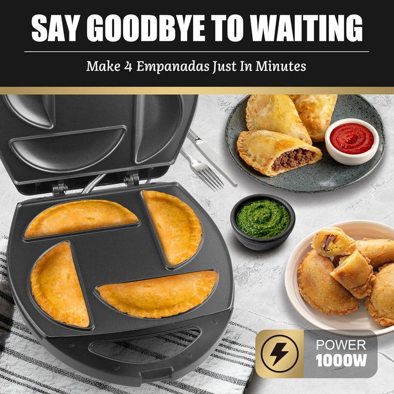 FineMade Electric Empanada Maker Machine with Press Mold,Large Dumpling Maker Press,Pierogi Maker Press Machine,Make 4 Psc of 6 Inches Large Empanadas,Jamaican Beef Patties,Calzones,Pocket Pies,Black - Image 2